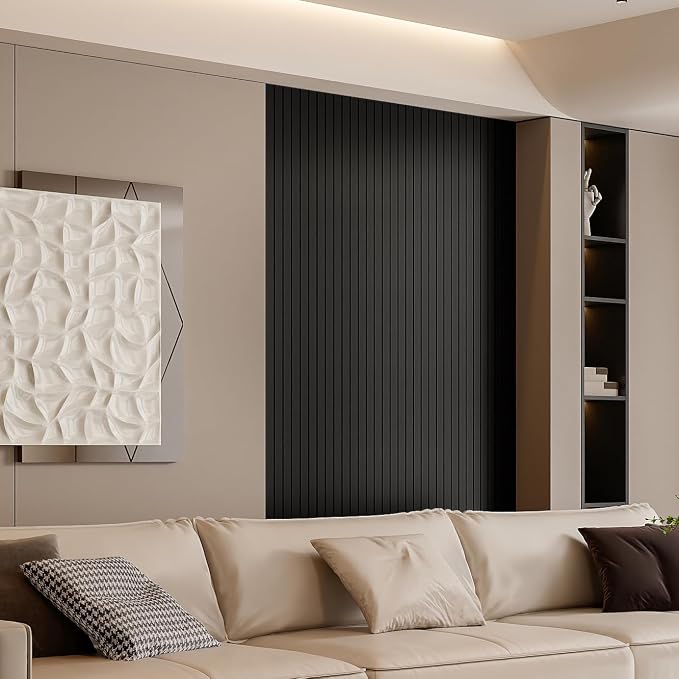 YLL YLL PVC Slat Wall Panel Peel and Stick 118"x 15.7" Faux Black Wood Grain - Image 3