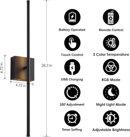 KARTOOSH 28.3 Inch 9 RGB Color Battery Operated Wireless Wall Sconces Set of Two - Image 5