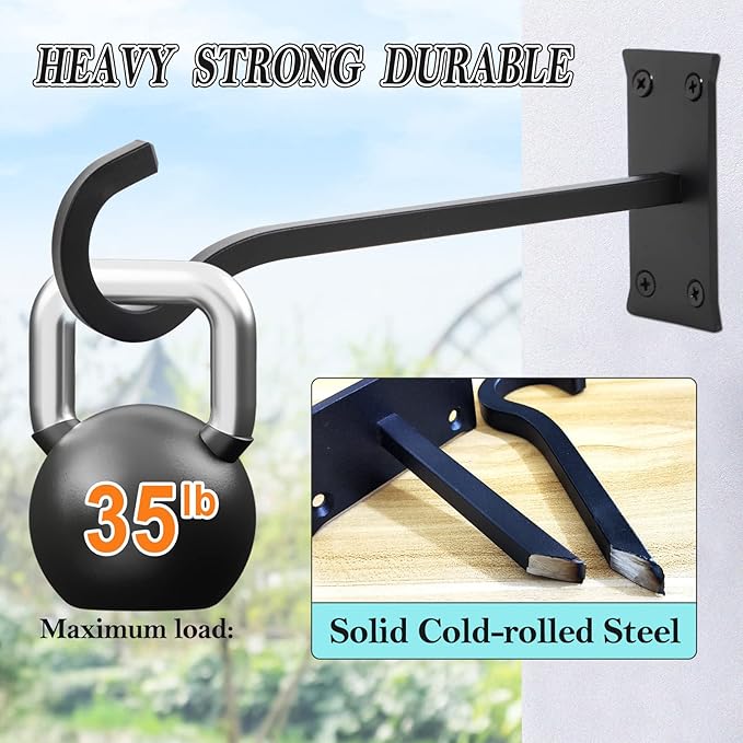 10inch Heavy Duty Plant Hangers Outdoor or Indoor Bird Feeder Hanger Shepherd Hooks 2pcs Black Metal Wall Hook for Hanging Plant Bracket, Lantern, Flower Basket, Wind Chimes