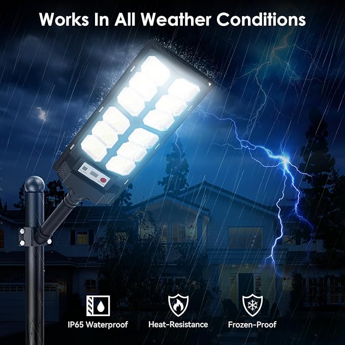 2 Pack Solar Street Lights Outdoor Waterproof 6500K 13000LM LED Solar Flood Lights Dusk to Dawn Parking Lot Light with Motion Sensor and Remote Control for Commercial Area Lighting Yard