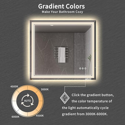 Bathroom Mirrors for Wall, 40x36 Inch Gradient Front and Backlight Lighted - Image 3
