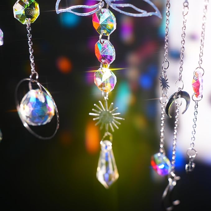 ilclviz Suncatcher Crystal Hanging Sun Catcher Prism with Chain Pendant Ornament Crystal Balls for Window
