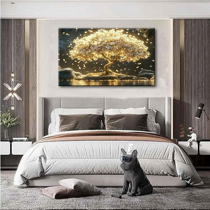 Large Tree of Life Canvas Wall Art Abstract Gold Tree Mountain Lake Decor - Image 3
