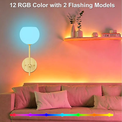 Wood Grain Battery Operated Wall Sconces Set of 2, Rechargeable Wireless Wall - Image 3