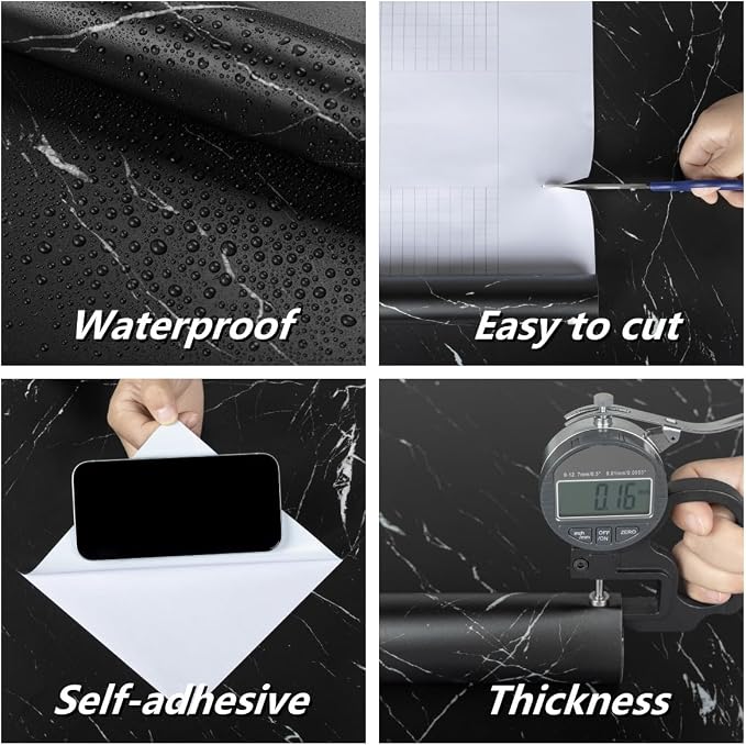Abyssaly Black Marble Contact Paper Peel and Stick Countertops Waterproof Stick - Image 6