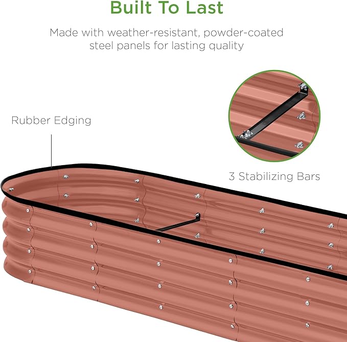 Best Choice Products 8x2x1ft Outdoor Metal Raised Garden Bed, Oval Deep Root Planter Box for Vegetables, Flowers, Herbs, and Succulents w/ 108 Gallon Capacity - Terracotta