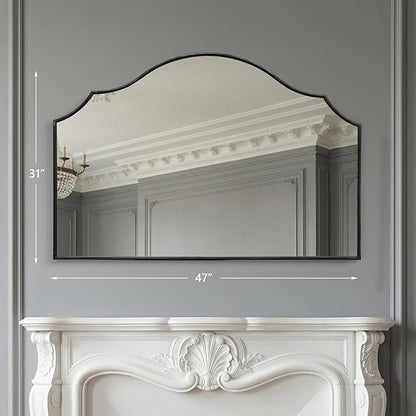 Besdomus Large Scalloped Black Mirror: 47"x31" Modern Minimalist Wood Frame - Image 4