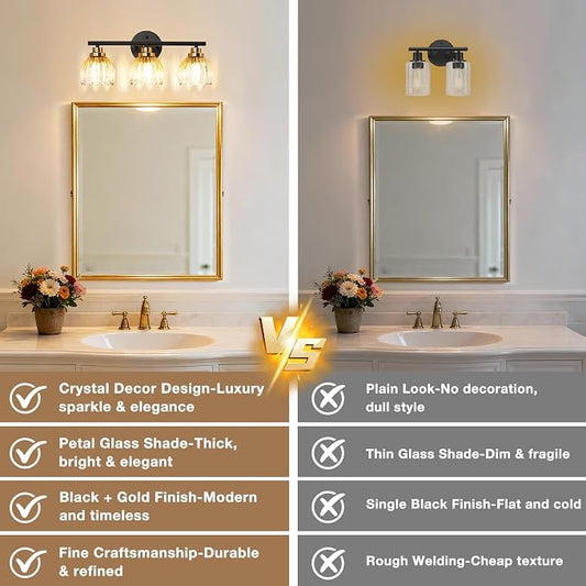 TALOYA Bathroom Vanity Light Fixtures, 3-Light Modern Black and Gold Wall - Image 2