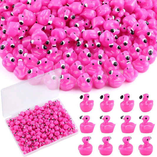 110PCS Mini Resin Animals Cute Rose Pink Tiny Flamingo Ducks, Miniature Figures to Hide, Small Animal Toys Accessories Bulk for Topper Garden Dollhouse Landscape Aquarium Ornaments DIY Crafts & Decor