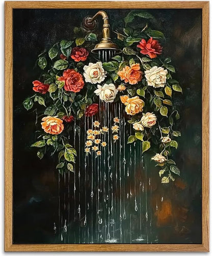 AtterrirArt Vintage Bathroom Framed Wall Art, Moody Botanical Canvas Print by AtterrirArt