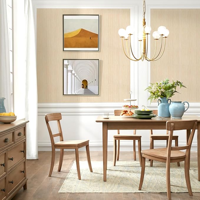 Beige Grasscloth Peel and Stick Wallpaper Vintage Texture Removable Waterproof - Image 8