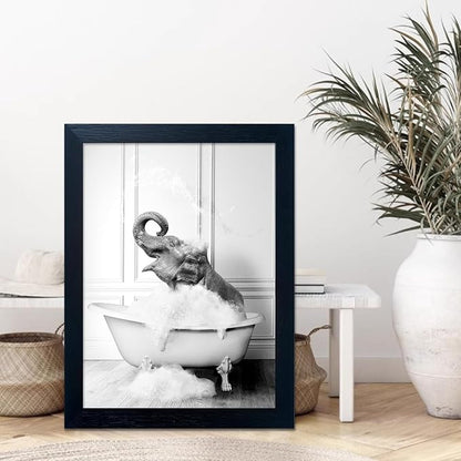 Framed Bathroom Wall Decor Elephant in Bathtub Pictures Wall Art Black and - Image 5