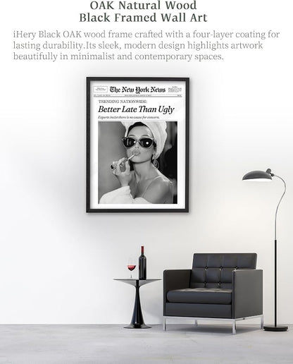 iHery Premium Natural Black OAK Wood 16x20in Audrey Hepburn Trendy Framed Wall - Image 6