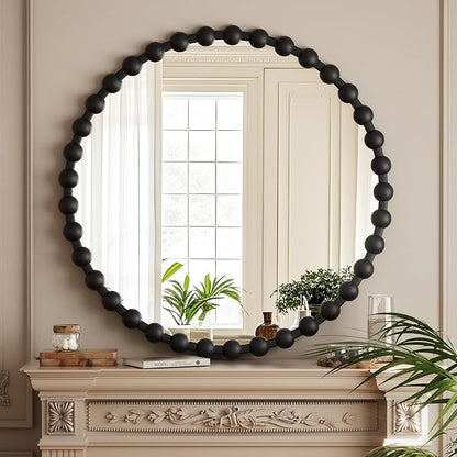 Easly Round Mirror for Wall, 32 Inch Black Beaded Frame Decorative Vanity Mirror - Image 3