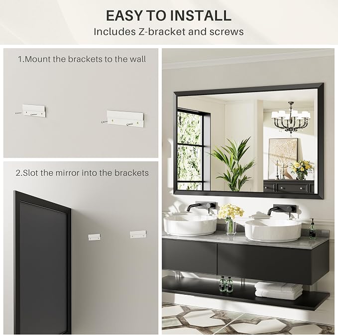 Briivue 72x32 Inch Black Bathroom Mirror - Image 5