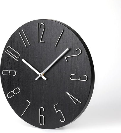 jomparis Black Wall Clock Modern Style Plastic Wooden Wall Clocks Decor 12 Inch - Image 3