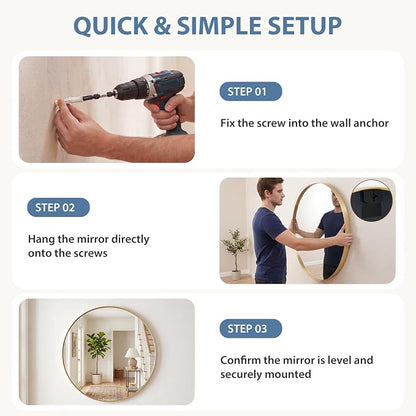 DUMOS 24-Inch Round Wall Mirror, Bathroom Wall Circle Mirror - Image 6