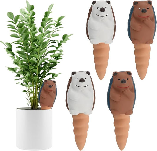 Kalolary 4Pcs Plant Watering Globes, Hedgehog Shape Self Watering Spikes Terracotta Drip Water Stakes Irrigation Watering Bulbs for Pot, Indoor, Outdoor, Vacation