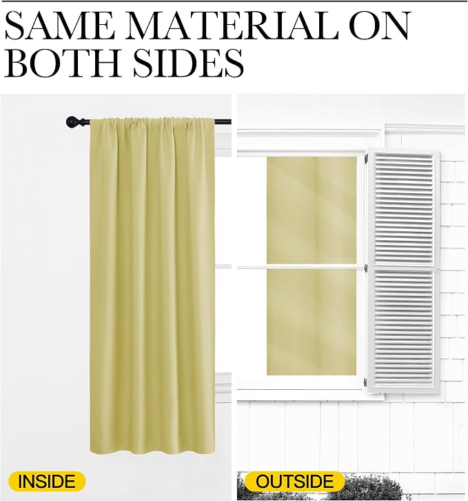 NICETOWN Window Curtains Blackout Drapes, Paler Yellow, 1 Pair, 52 by 72-Inch - Image 5