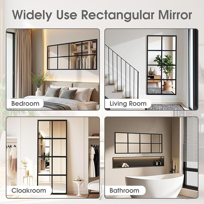 DUMOS Wall Mirror 24" x 36", Rectangle Window Pane Decorative Mirror, Metal - Image 6