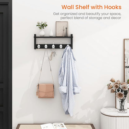 Homode Wall Coat Rack With Shelf, Wood Entryway Hanger With Hooks, Small - Image 2