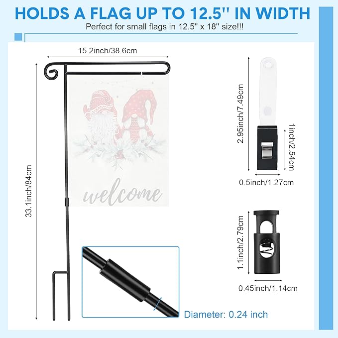 10 Pack Garden Flag Stand with Flag Stoppers and Clips, Black Powder Coated Weather Proof Garden Flag Pole Holder for Outdoor Garden Flag (Classic Style, 15.2 x 33.1 Inch)