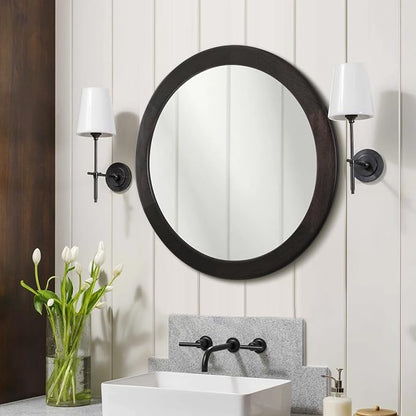 Round Mirrors 24 Inch, Wood Vanity Wall Rustic Mirror - Image 6
