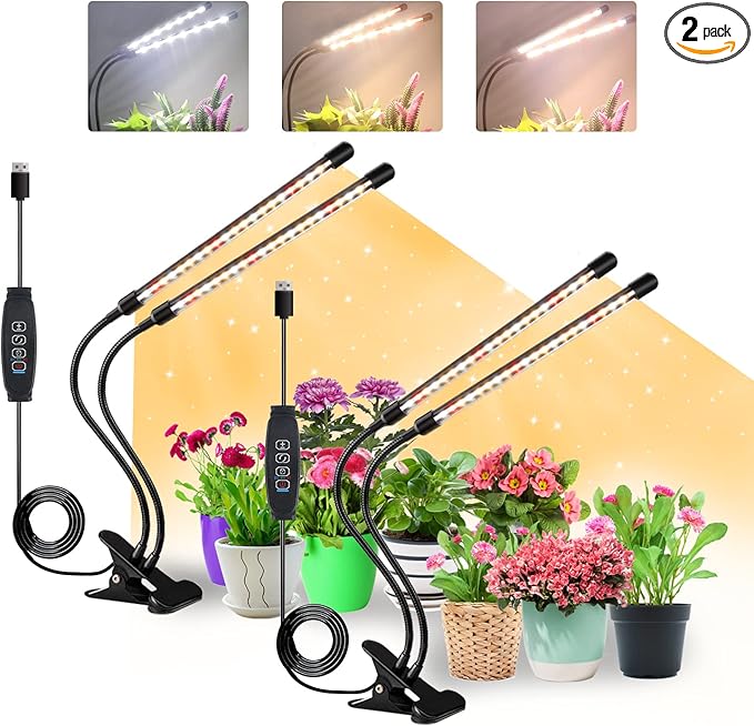 Grow Lights for Indoor Plants, Full Spectrum LED Plant Lamps with Clips and 3m Cables for Seeding Growing(2 Pack)