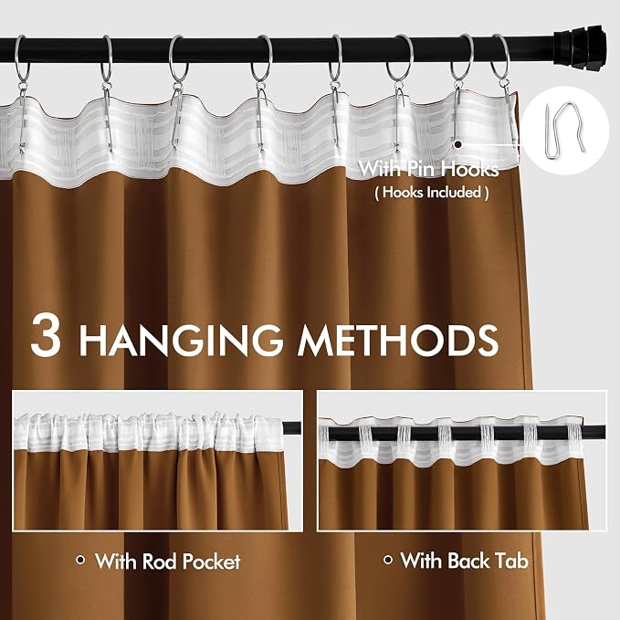 MIULEE Golden Brown Back Tab Blackout Curtains 90 Inches Long 2 Panels Set - Image 3