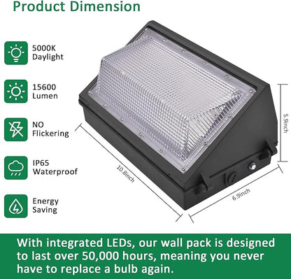 LED Wall Pack Light with Dusk to Dawn Photocell, 120W 15600LM 5000K Daylight - Image 2
