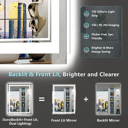 28x36 LED Bathroom Mirror with Lights, Backlit and Front Lit Anti-Fog Lighted - Image 3