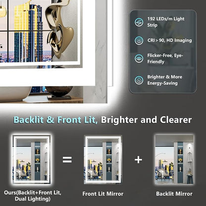 24x32 LED Bathroom Mirror with Lights, Backlit and Front Lit Anti-Fog Lighted - Image 3