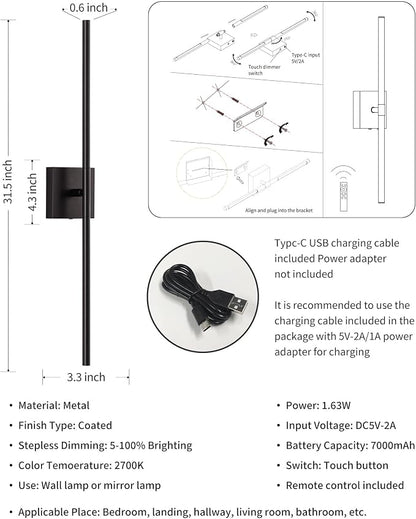 KDG Cordless Wall Sconces Set of 2, Wireless 5200mAh Rechargeable Battery - Image 5