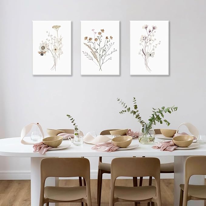 Bwodke Framed Wildflower Wall Art Butterfly Bee Botanical Floral Poster Canvas - Image 2
