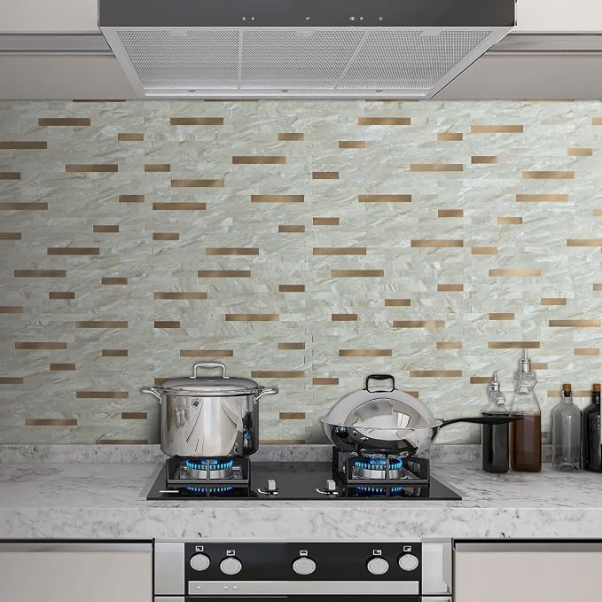 AULIGET 20 Sheets Faux Stone Peel and Stick Backsplash, Light Brown Marble Look - Image 2