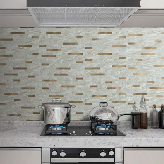 AULIGET 20 Sheets Faux Stone Peel and Stick Backsplash, Light Brown Marble Look - Image 2