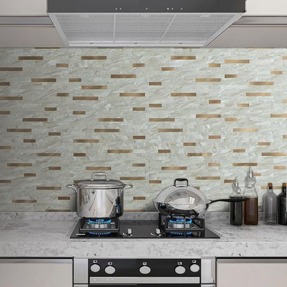 AULIGET 2 Sheets Faux Stone Peel and Stick Backsplash, Light Brown Marble Look - Image 2