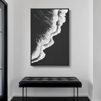 Framed Black and White Abstract Beach Canvas Wall Art, Modern Minimalist Art - Image 5