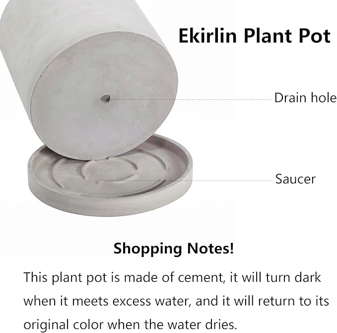 Ekirlin 5 Inch Flower Plant Pot Indoor - Grey Cement Garden Planter Concrete Planter with Drain Hole Saucer, Modern Succulents Containers for Home Decor, Office & Outdoor