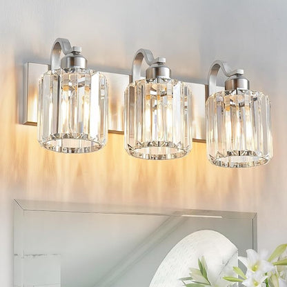 Modern Vanity Light 3-Lights Brushed Nickel Vanity Light Crystal Bathroom Wall by AIXIALIN