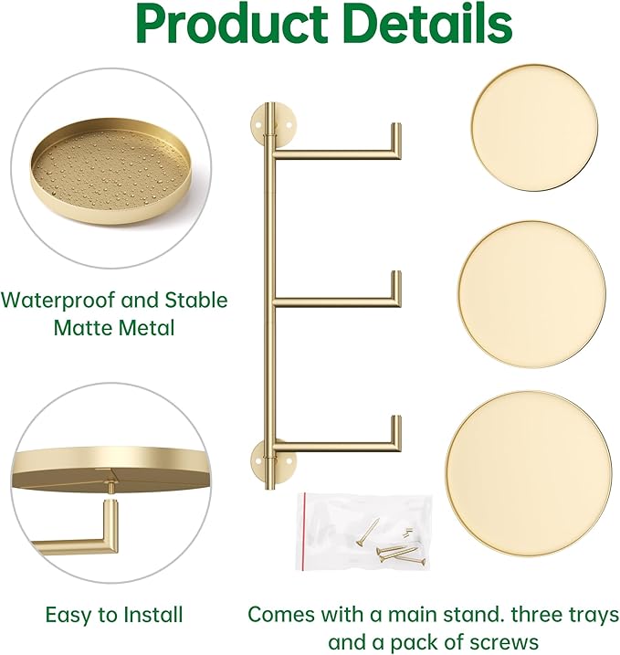 Rotating Window Plant Shelves, 3-Tier Metal Plant Shelf Indoor, Gold Plant Stand, Plant Rack for Wall Planters for Plants Window Sill Gifts for Plant Lovers