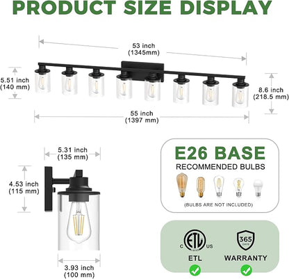 DORESshop 55 Inch Bathroom Light Fixtures, 8-Light Black Bathroom Lighting - Image 5