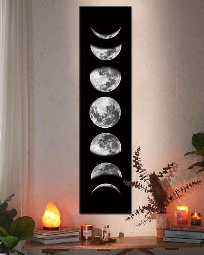 Ohhvvow Moon Phase Wall Art Painting, 47L x 11.8W Black and White Modern by Ohhvvow