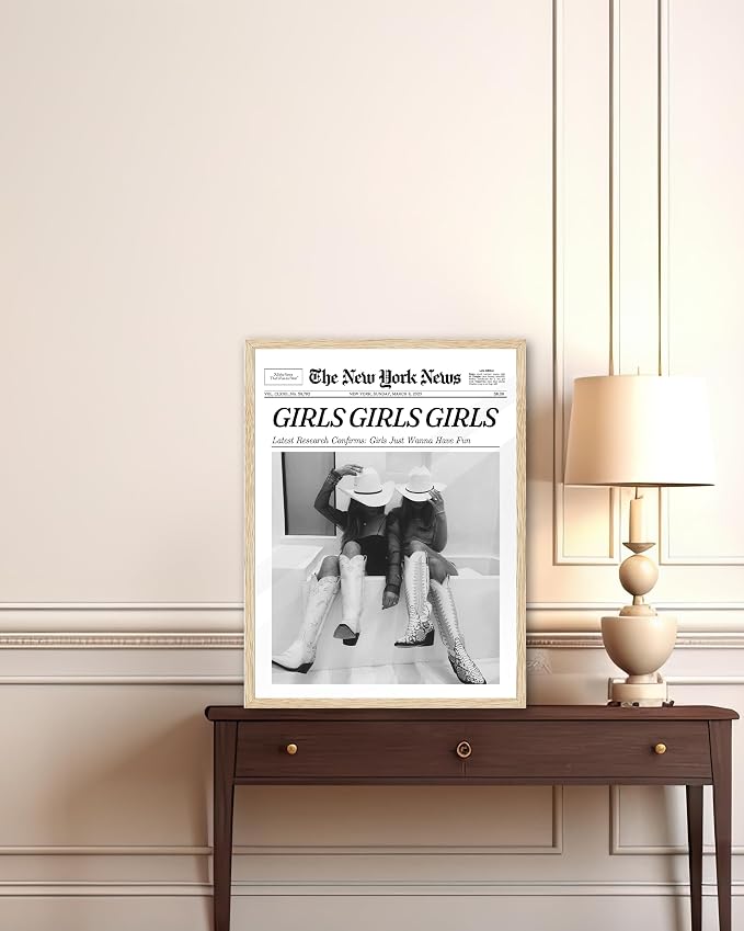 iHery Girls Just Wanna Have Fun Framed Trendy Cowgirl NewsPaper Wall Art - Image 3