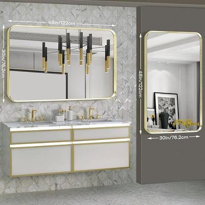 Large Gold Bathroom Mirror, Rounded Corner Rectangular Brushed Gold Frame - Image 3