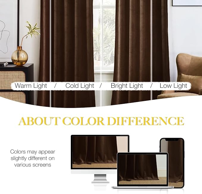 NICETOWN Brown Velvet Room Darkening Curtains 90 inches Long, Home Decor Light - Image 6