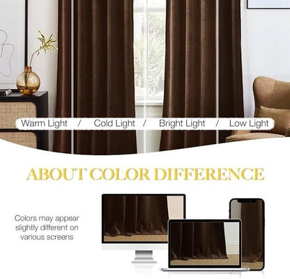 NICETOWN Brown Velvet Room Darkening Curtains 90 inches Long, Home Decor Light - Image 6