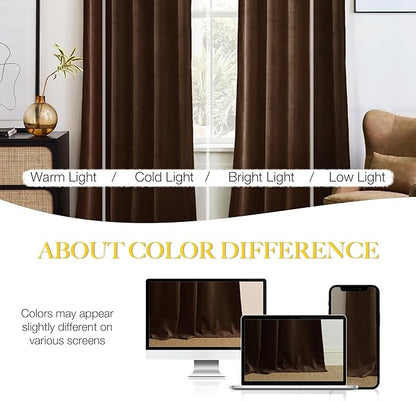 NICETOWN Brown Velvet Room Darkening Curtains 90 inches Long, Home Decor Light - Image 6