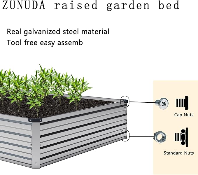 Galvanized Raised Garden Bed,2 Pcs 12×4×1FT Metal Planting Box for Outdoor Vegetable, Herb,Planter Gardening (Silver)