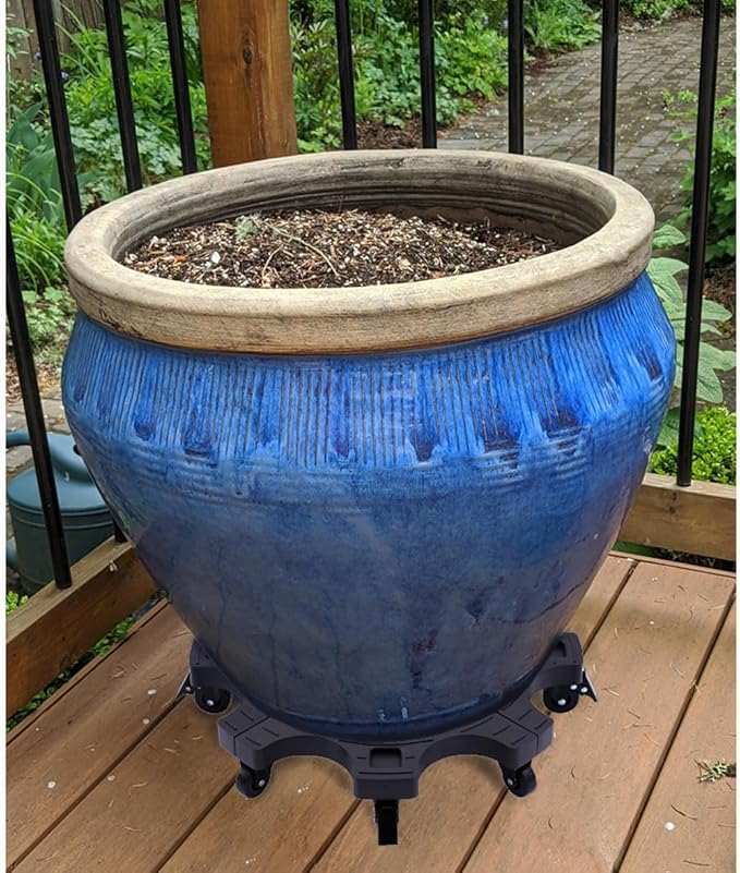 Plant Caddy With Wheels 20 Inch Heavy Duty Outdoor, Indoor Rolling Plant Stand With Casters Black Plant Dolly Large Potted Planter Cart For Big Flower Pots Plants Pots, Heart Shaped Garden Pot Mover